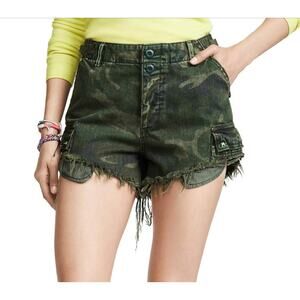 Free People We The Free Commander Cutoff Camo Denim Green Shorts Size 0